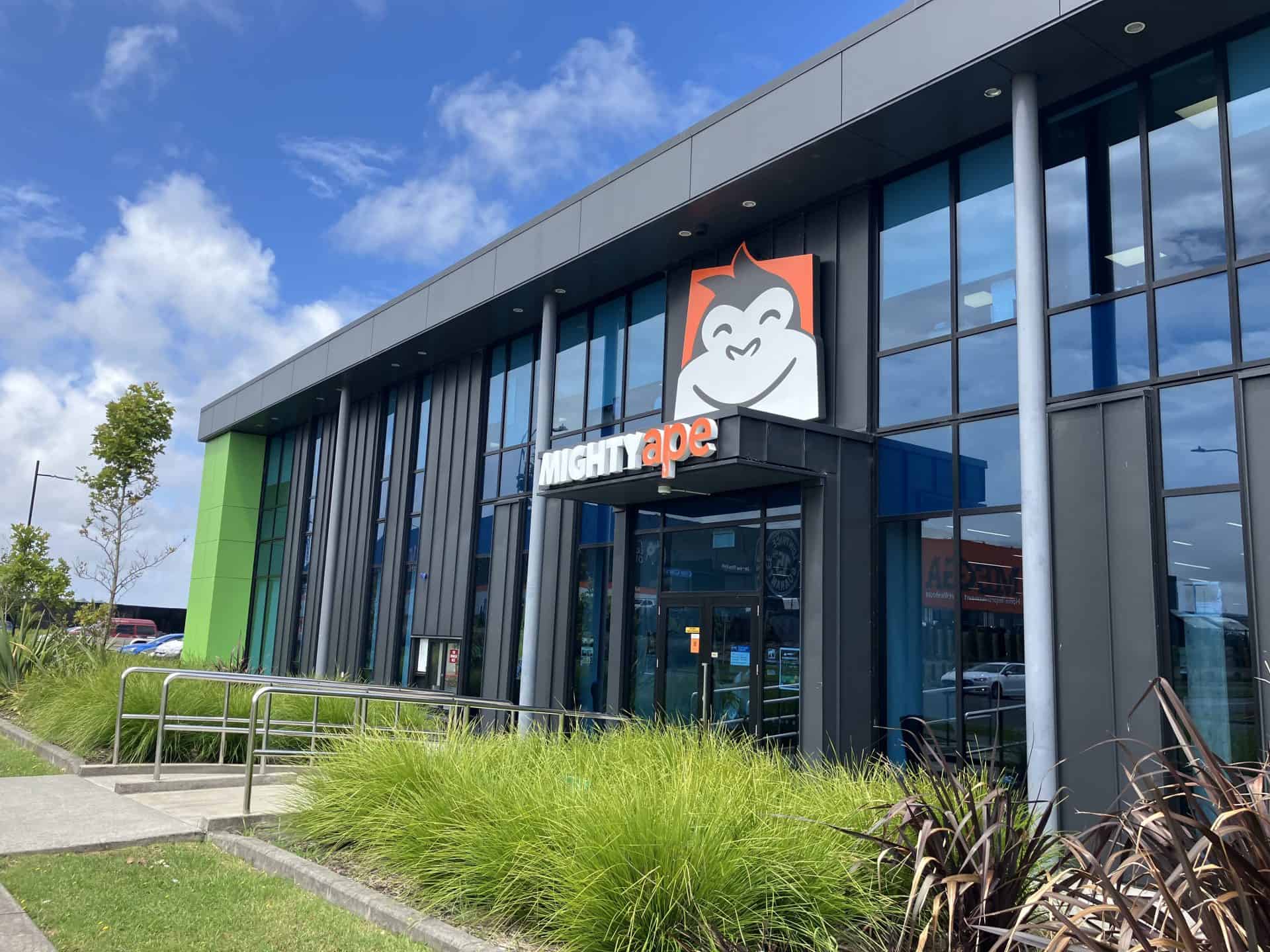 Front of Mighty Ape in Silverdale, New Zealand