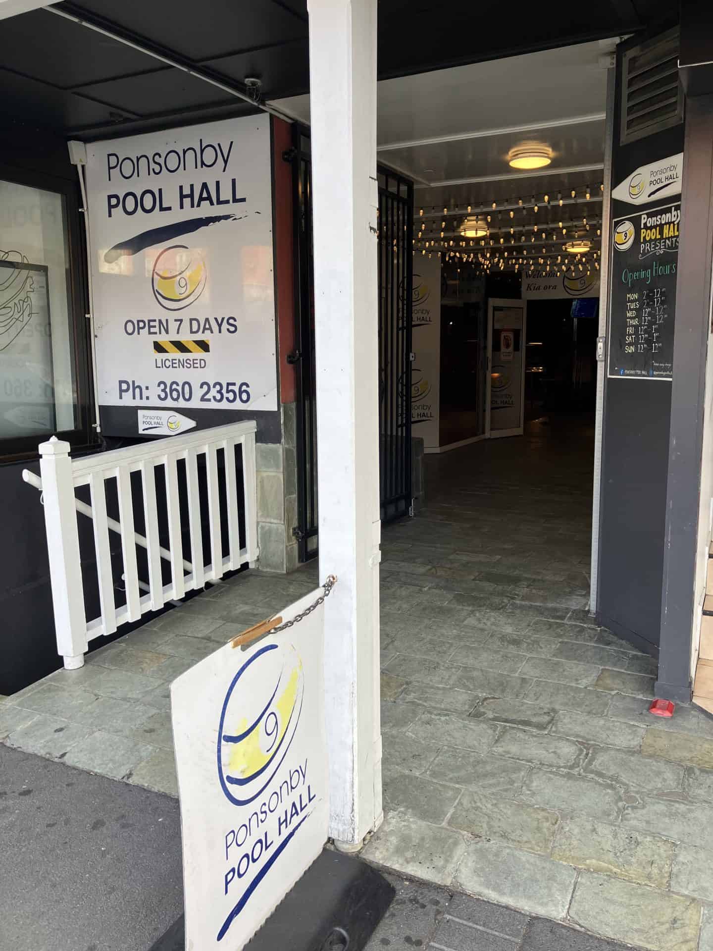 Front of Ponsonby Pool Hall in Ponsonby, Auckland, New Zealand