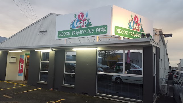 front of Leap Indoor Trampoline Park in Hamilton, Waikato, New Zealand